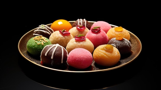 plate of delicious and colorful Indian sweets like Laddu and Gulab Jamun