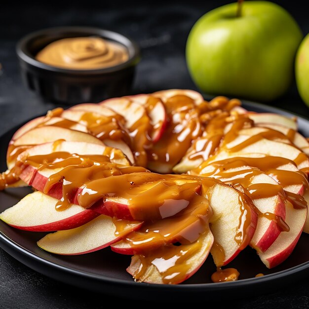 Photo a plate of delicious fresh caramelised apple slices