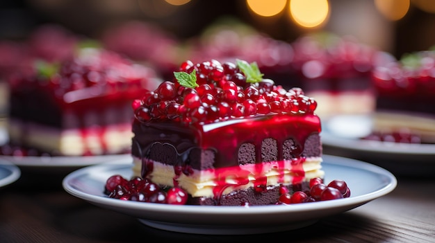 a plate of dessert with red berries on top