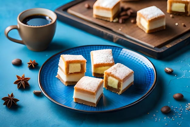 Photo a plate of desserts including one with a cup of coffee.