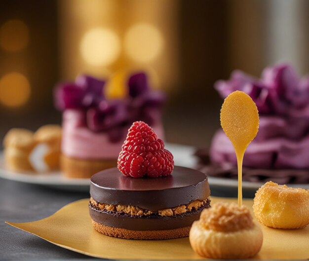 Photo a plate of desserts including raspberry and raspberry cookies