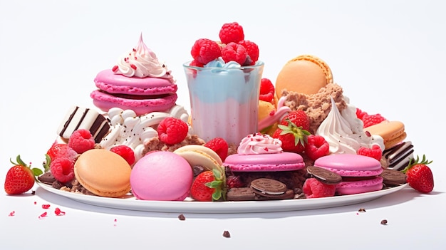 a plate of desserts including raspberry, raspberry, raspberry, and vanilla ice cream.