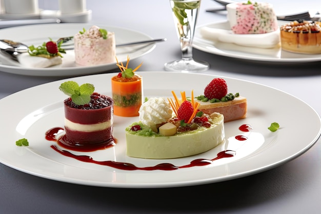 a plate of desserts on a table