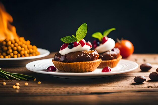 Foto un piatto di dessert con un mucchio di cibo su di esso