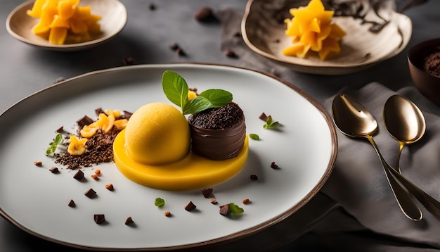 a plate of desserts with a spoon and a spoon