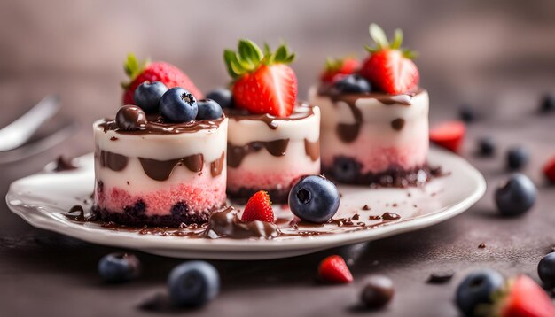 Photo a plate of desserts with strawberries and chocolate on it