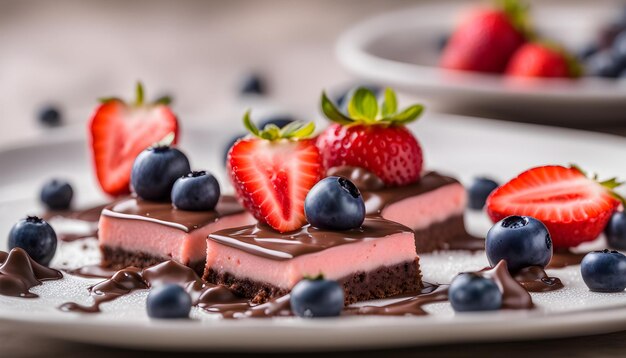 Photo a plate of desserts with strawberries and strawberries on it