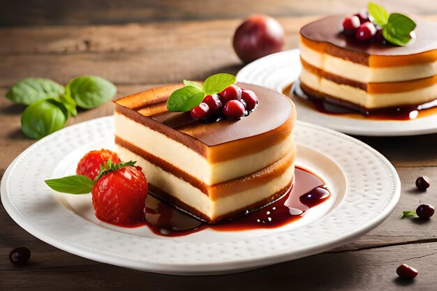 A plate of desserts with a strawberry on the side