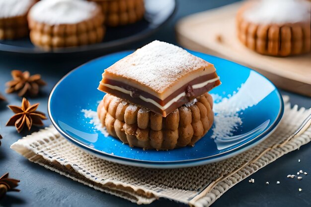 A plate of desserts with the word