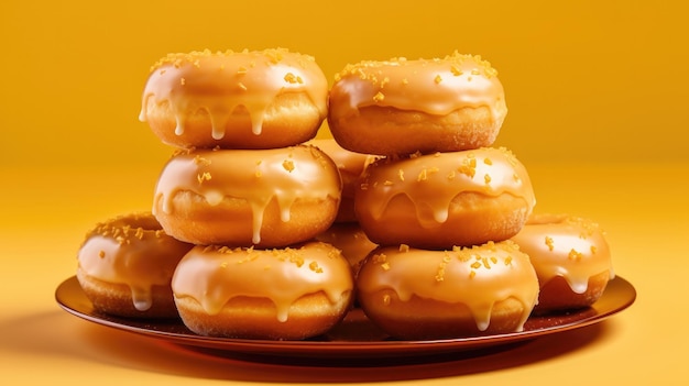 A plate of donuts with icing on top of them