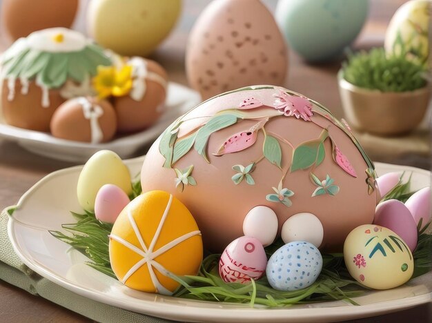 a plate of easter eggs with a number of easter eggs on it