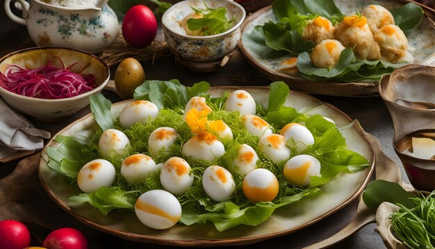 Photo a plate of eggs with a golden egg on it