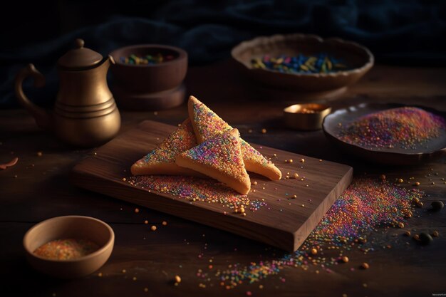 A plate of fairy bread with rainbow sprinkles on it