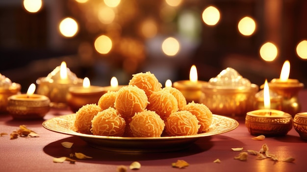 plate filled with laddus indian traditional sweets