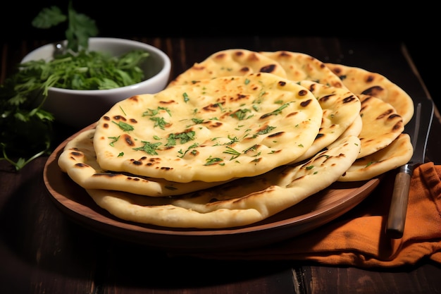 a plate of flat bread