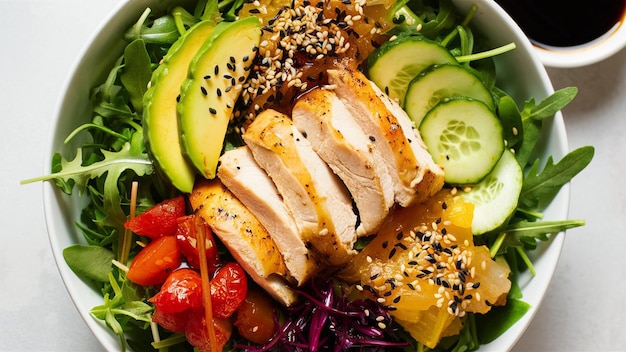  아보카도 와 토마토 를 포함 한 음식판