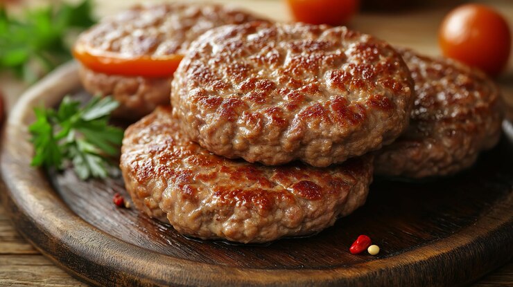Photo ハンバーガーや子の赤いスプリングを含む食料の皿