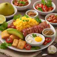 Photo a plate of food including macaroni cheese and vegetables