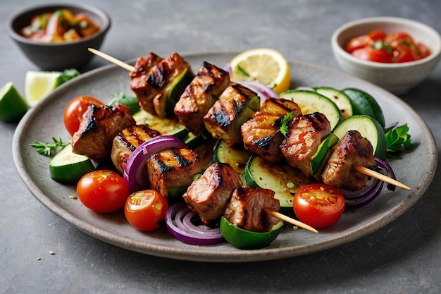 a plate of food including meat vegetables and vegetables