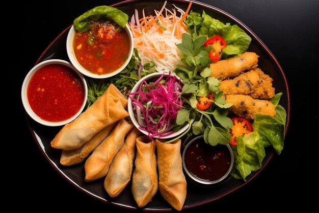 Photo a plate of food including rice veggies and a side of veggies