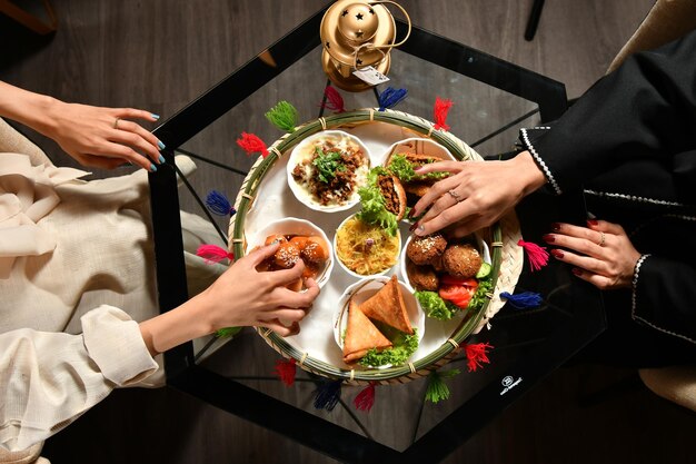 A plate of food is served on a table.