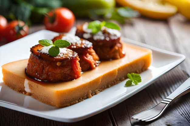 a plate of food that has the name of the company on it