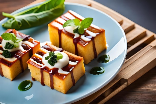 a plate of food that is on a wooden table