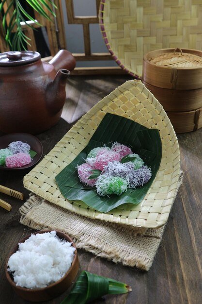 A plate of food with a banana leaf on it