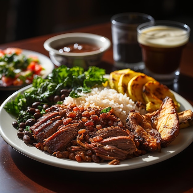 A plate of food with beans, beans, and rice on it.