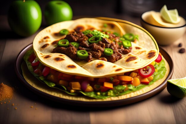 A plate of food with beef and vegetables on it