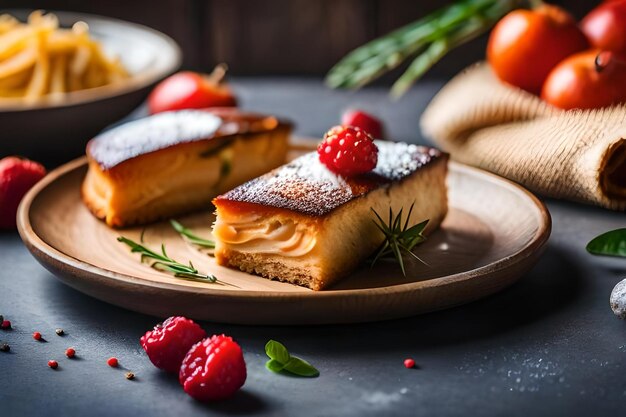 Photo a plate of food with berries and a wooden background