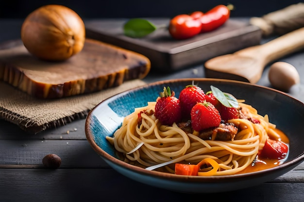 a plate of food with a bowl of food on it