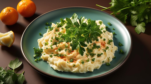 A plate of food with a bowl of food on it