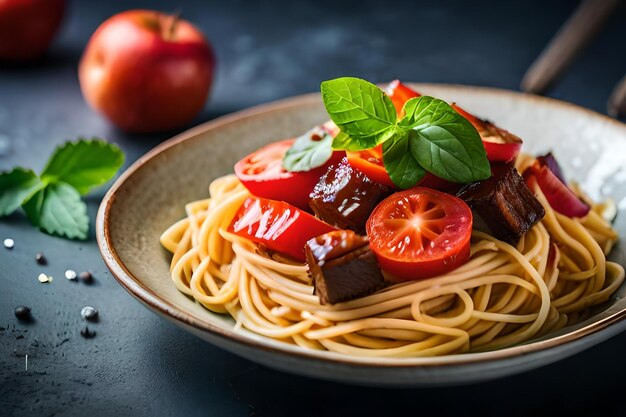 Foto un piatto di cibo con una ciotola di cibo che dice m m