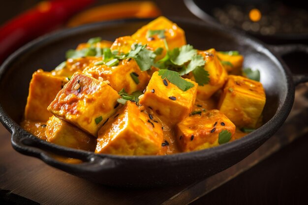 a plate of food with a bowl of food that says tofu