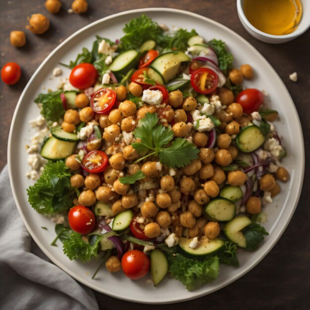 A plate of food with a bowl of salad and a cup of tea.