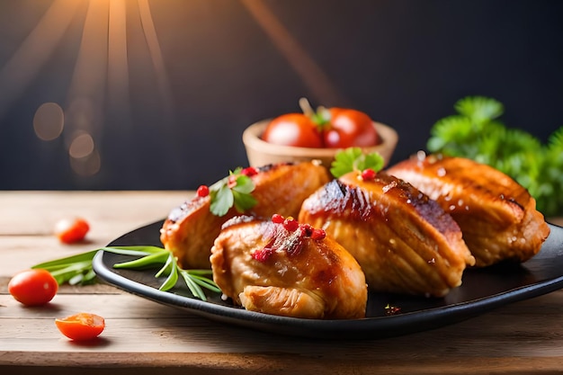 A plate of food with a bowl of tomatoes and a bowl of red pepper on the table