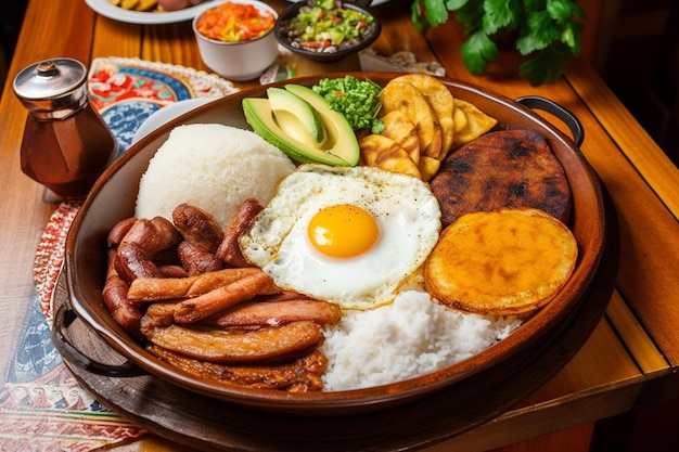 A plate of food with a breakfast on it