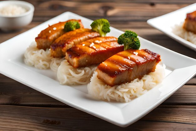 a plate of food with broccoli and rice on it