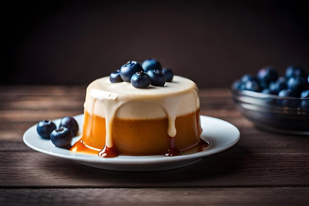 Photo a plate of food with a cake and blueberries on it