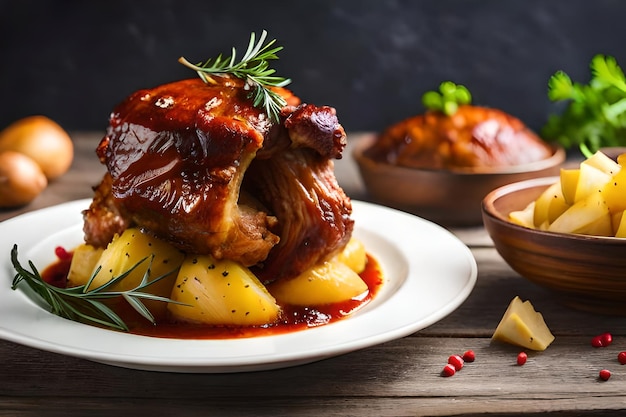 A plate of food with a candle and a candle in the background