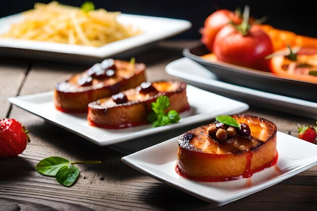 a plate of food with a cherry on it