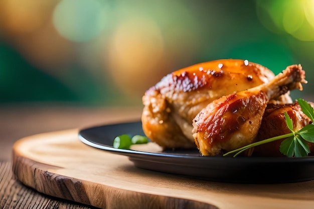 a plate of food with a chicken breast on it