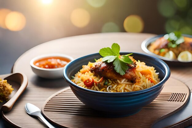 a plate of food with chicken and spaghetti on it