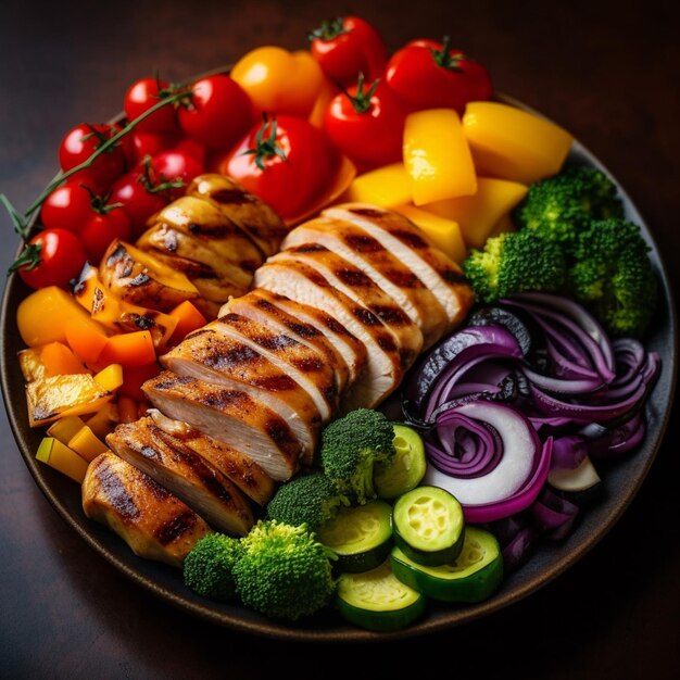 鶏肉と野菜がのった料理の盛り合わせ