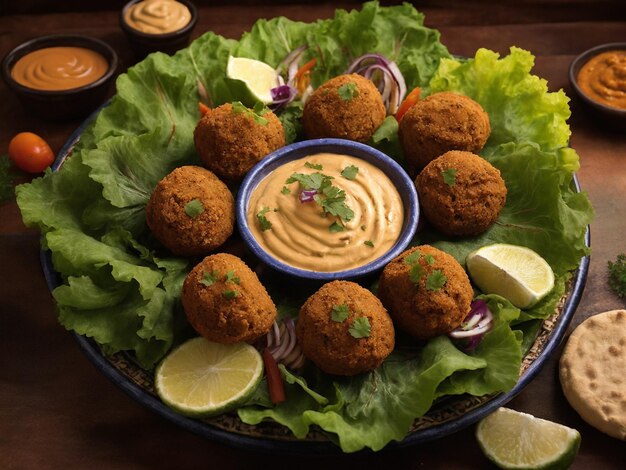 a plate of food with a dip and a bowl of dip.