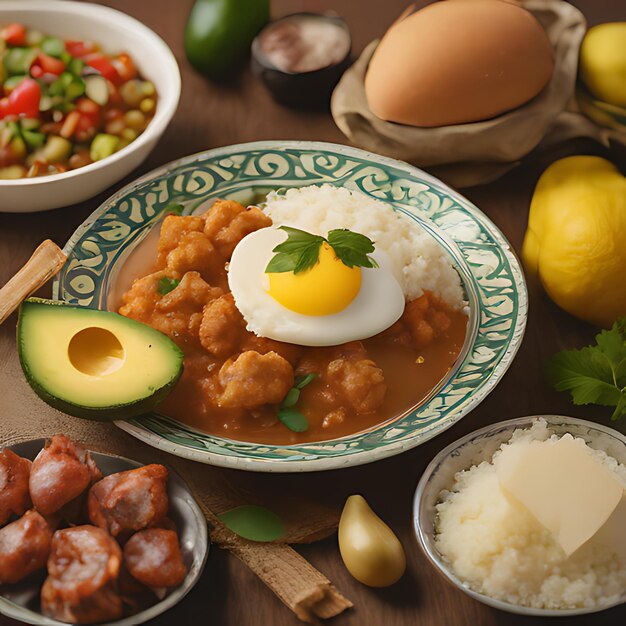 Photo a plate of food with an egg on it
