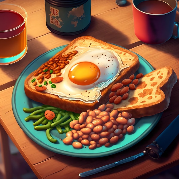 a plate of food with an egg on it