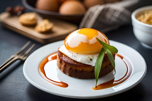 A plate of food with an egg on top