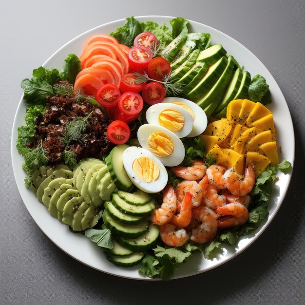 A plate of food with eggs, avocado, avocado, and avocado